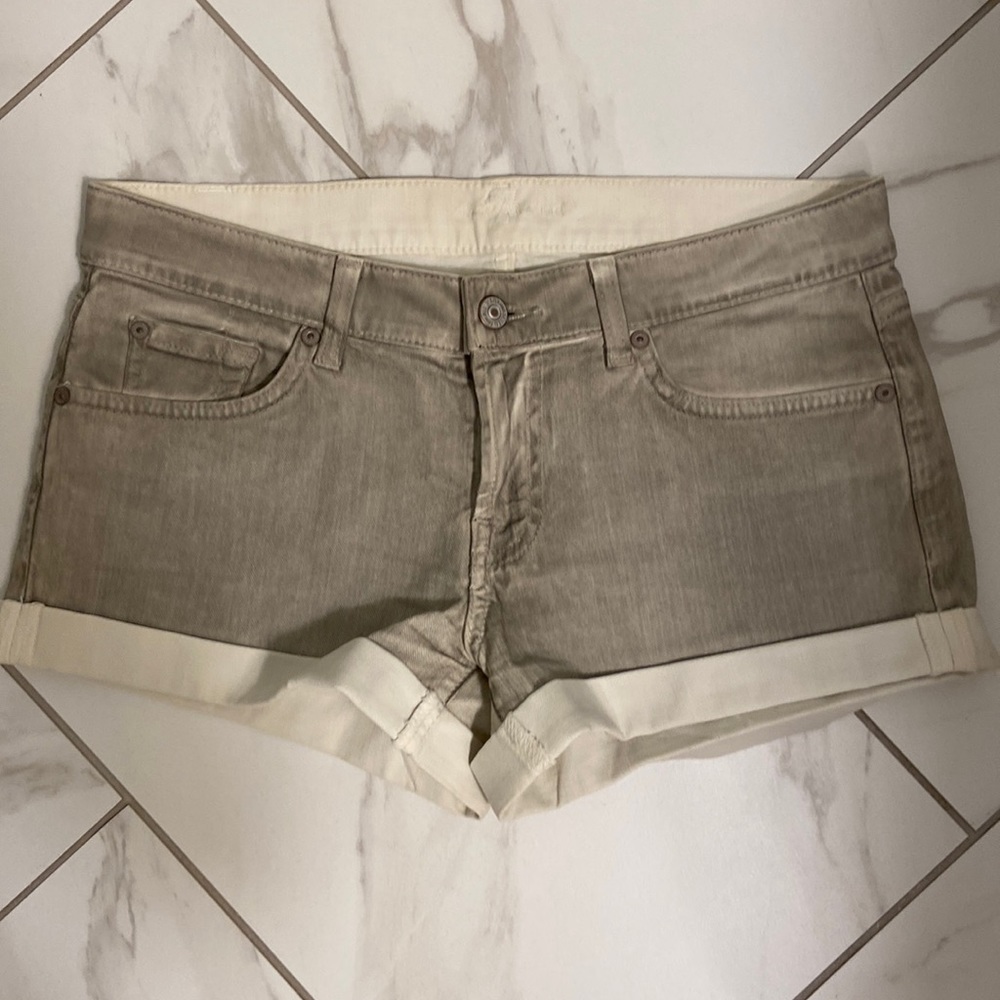 7 for All mankind taupe Jean shorts with cream colored cuffed bottom Superfly